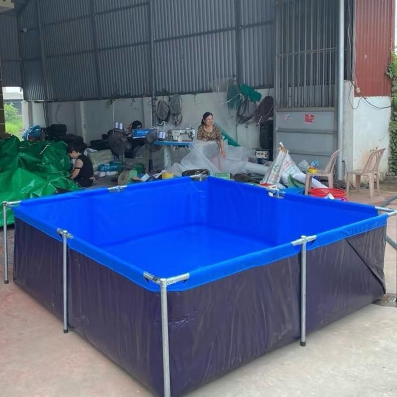 Bể bơi xanh dương cho bé có khung sắt tròn cực kì chắc chắn và thẩm mỹ bể nuôi cá KT: 1,5x1x0,5 - sắt phi 28