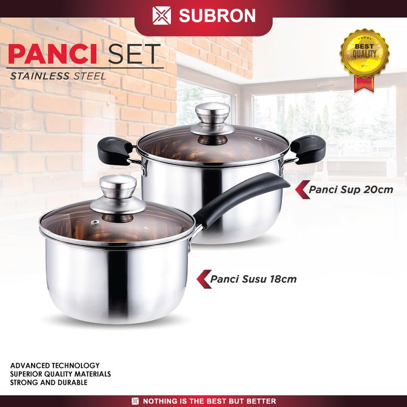 SUBRON Set Panci Sup 20cm dan Susu 18cm Stainless Milk Pot tutup Kaca ...