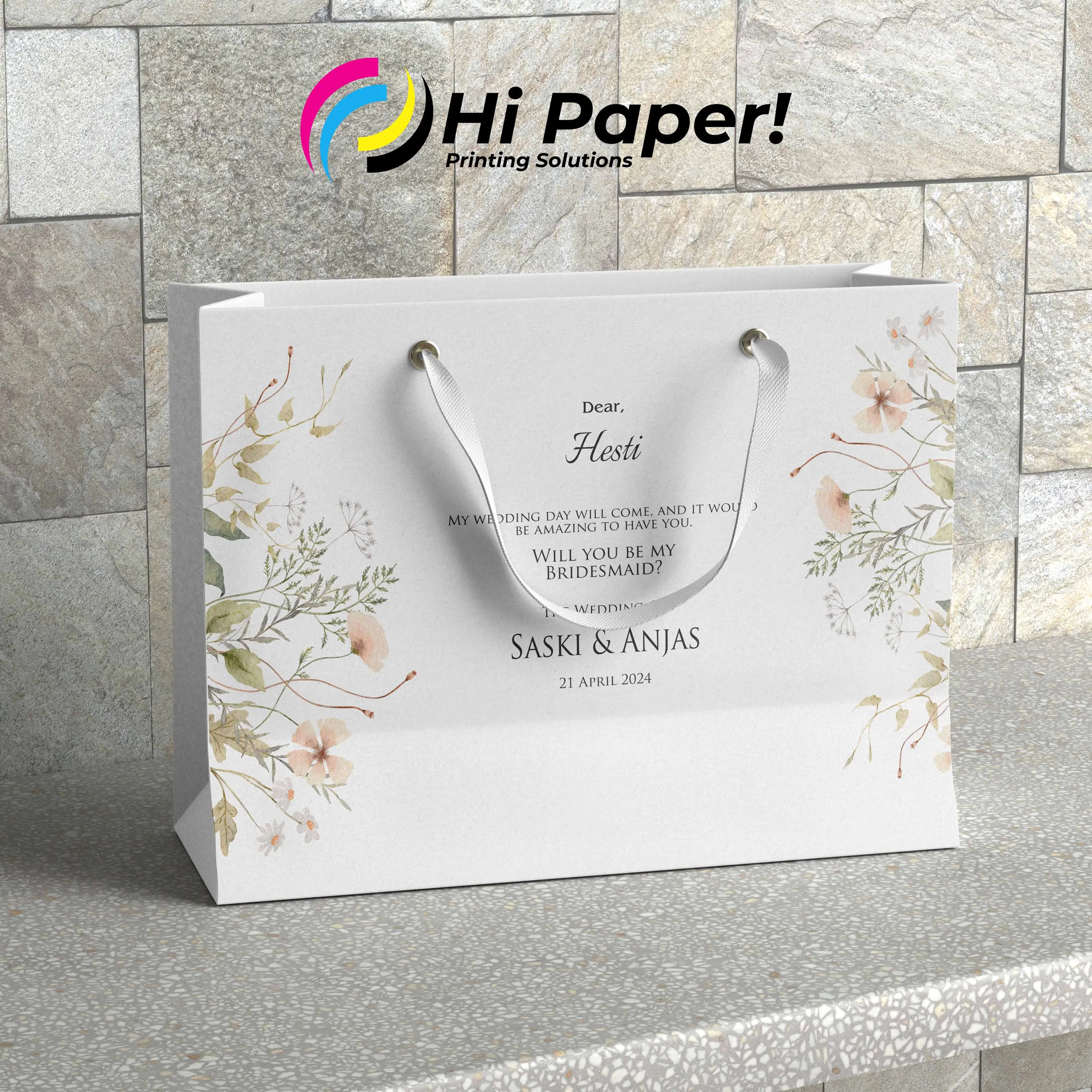 Paperbag Bridesmaid gratis nama Ukuran besar 30,5 x 10 x 23 TANPA PO. GRATIS kartu ucapan