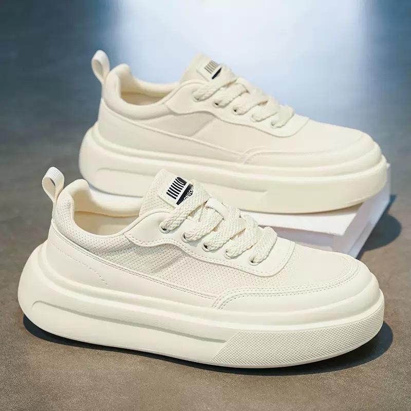 Giày Thể Thao Nam Sneakers QC-1 Màu Trắng, Đen Phối Vải Lưới Thoáng Khí Độn Đế Cao Su 5cm Siêu Êm Nhẹ Chuẩn From Size 39-44, Kiểu Dáng Phong Cách Trẻ Trung Năng Động Hàn Quốc Mã J279
