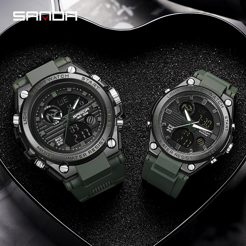 Đồng Hồ Cặp Đôi AW24 SANDA 739 + 6067 Đồng Hồ Đeo Tay LED Thể Thao Tập Thể Dục Đồng Hồ Kỹ Thuật Số Không Thấm Nước Thích Hợp Cho Tình Nhân