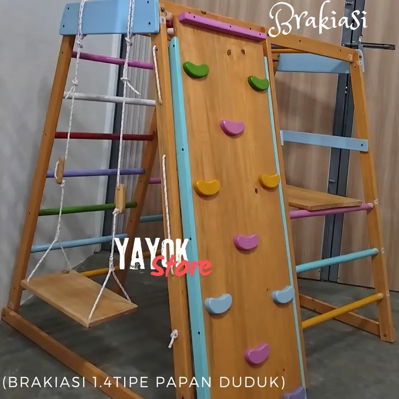 Brakiasi Tipe 1.4 Meter papan duduk // warna pelangi / natural - full colour / Playground anak kayu/ Montessori school Mainan 2