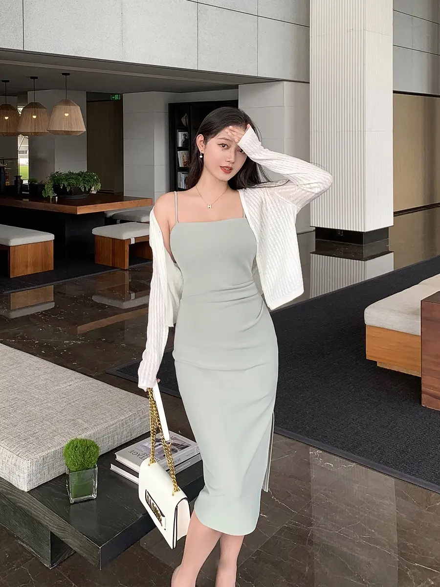 8806 seksi Gaun ketat wanita prom Pas Body Gaun lengan pendek modis long  dress Elegant beige korean style pantai summer dress - Shop | Tokopedia