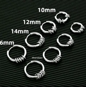 ANTING TINDIK HOOP KOMBINASI RING SILVER PRIA DAN WANITA Stainlees Titanium Earings