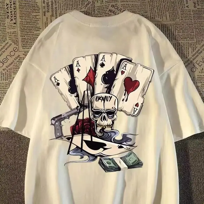 High-end customized skull poker T-shirt | Streetwear style | FashionableTee | Men's and women's T-shirt lDaily wear | Couples' outing wear lBlack and white tshirt | Round neck T-shirt COD Casual Crewneck Clothing Menswear Short Sleeve Top