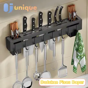 Rak pisau dinding Dapur Stainless Steel Rak Gantung Dapur Multifungsi Rak Tempel Tanpa Bor/Rak sendok Garpu Gantung Kitchenware
