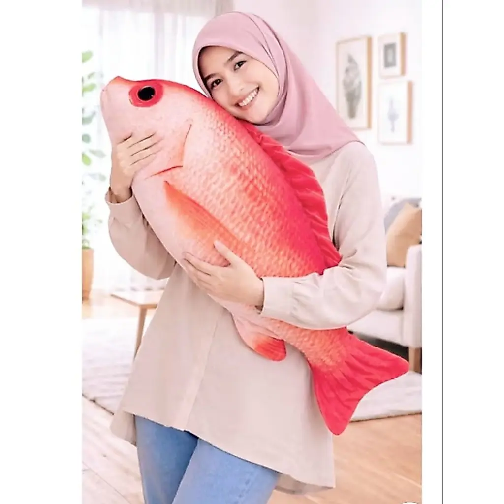 uk:Boneka Ikan Kakap Merah Jumbo 90 cm | Boneka Printing Ikan Laut Lucu | Plush Soft Premium SNI | Kado Souvenir Hadiah Unik