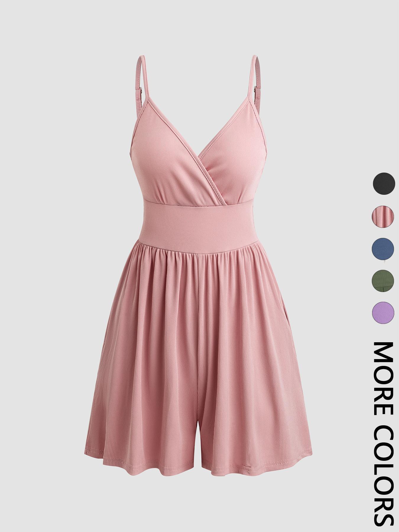 Women's Plain Backless Wrap Fitted Cami Romper, Casual Adjustable Spaghetti Strap Wide Leg Romper, Summer Outfits 2024, Ladies Clothes for Daily Wear Women's Plain Backless Wrap Fitted Cami Romper, Casual Adjustable Spaghetti Strap Wide Leg Romper, Summer Outfits 2024, Ladies Clothes for Daily Wear