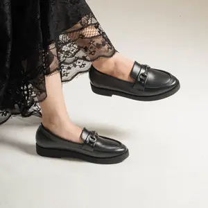 Dianable - Valleta Loafers Shoes Kerja Wanita | Black Almond Sepatu Loafers Wanita Kekinian Flatshoes Hitam Synthetic Leather Non Slip Sole