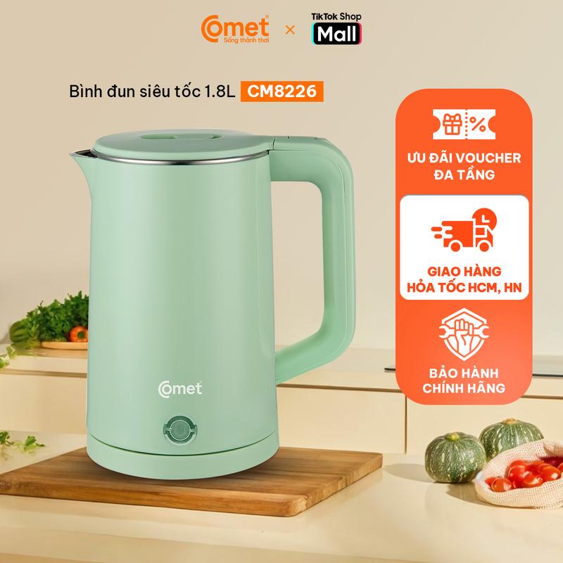 Bình đun nước siêu tốc 2 lớp 1.8L COMET - CM8226 ấm siêu mini