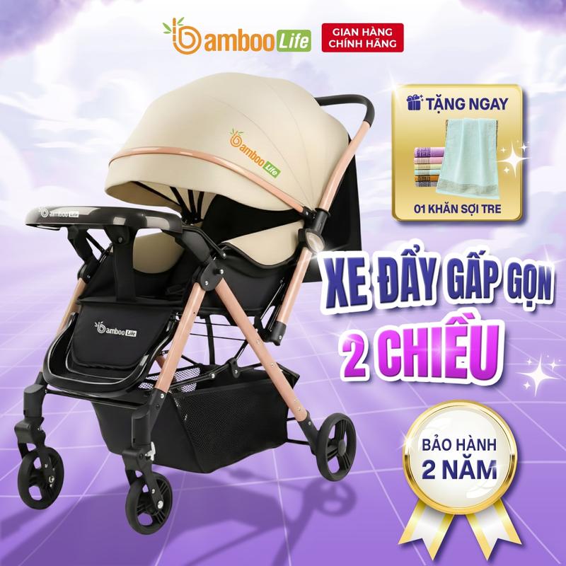 CODXe đẩy cho bé, xe đẩy gấp gọn cho bé Bamboo Life chính hãng 2 chiều 3 tư thế cho bé sơ sinh 0-36 tháng du lịch siêu thị
