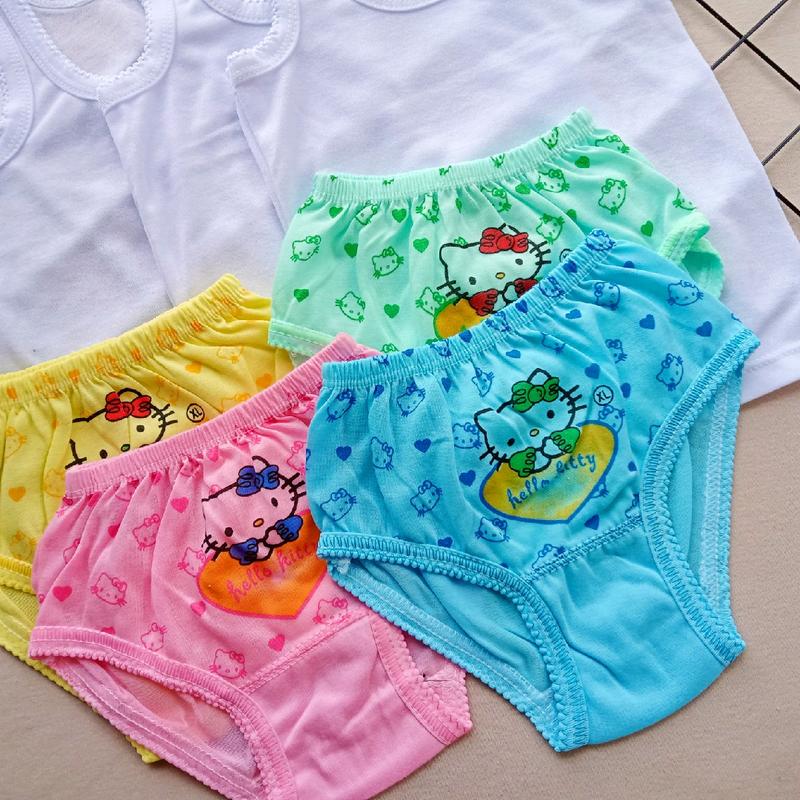Paket 3Stel dan  6 Stel  Celana Dalam Anak Bayi Perempuan dan  Singlet Anak-Kaos Dalam Bayi Cewek  Fashion Motif Hello kity 3
