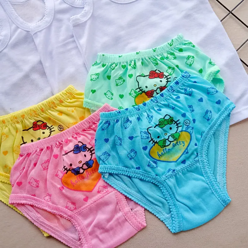 Paket 3Stel dan  6 Stel  Celana Dalam Anak Bayi Perempuan dan  Singlet Anak-Kaos Dalam Bayi Cewek  Fashion Motif Hello kity 3
