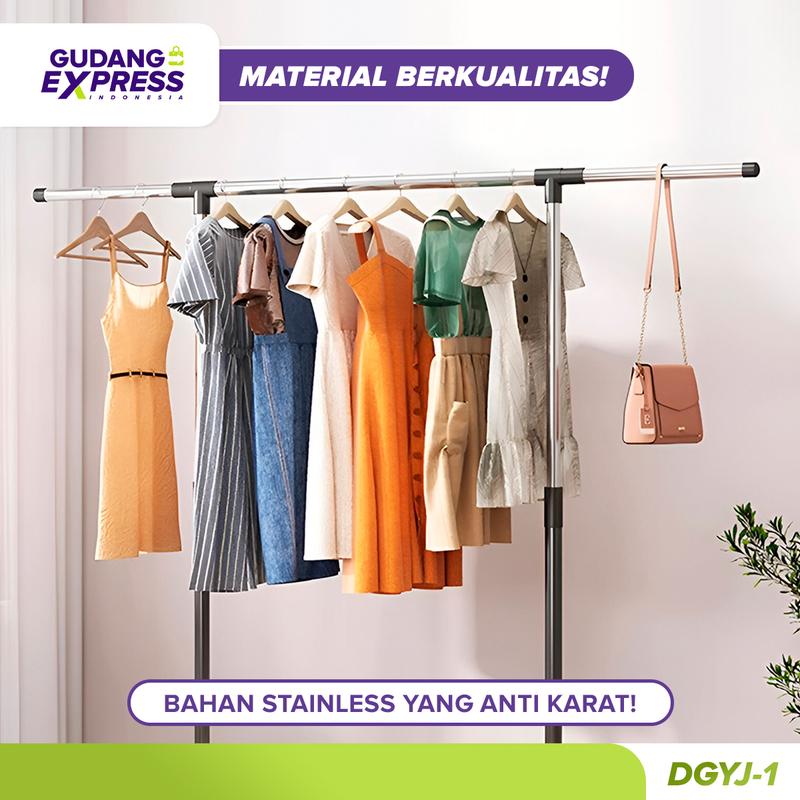 Product Introduction of GEI - Stand Hanger Single Praktis Gantungan Baju Stainless Steel Dengan Roda Untuk Gantungan Hijab, Mukena, Handuk, Baju, Kaos Bahan Pipa Stainless 6