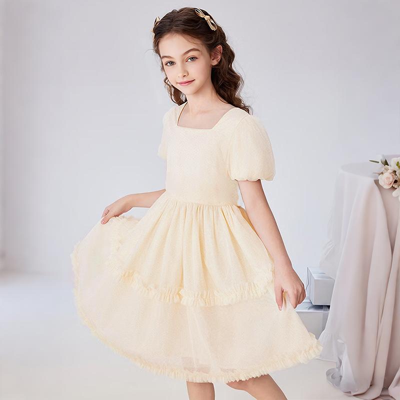 Malwee 2-10 Tahun Gaun Anak Perempuan Krem Gaya Princess Lengan Balon dengan Lapisan Renda NT027 Malwee 2-10 Tahun Gaun Anak Perempuan Krem Gaya Princess Lengan Balon dengan Lapisan Renda NT027