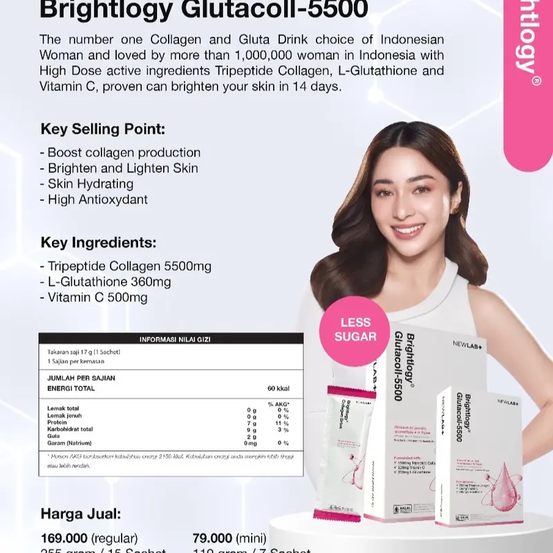 NEWLAB GlutaColl-5500 7 15 SACHET minuman glutathione Brightlogy Gluta Coll 5500 newlab Newlab+ Newlab collagen drink reguler box 15 sachet 7 sachet glutacoll 5500 7