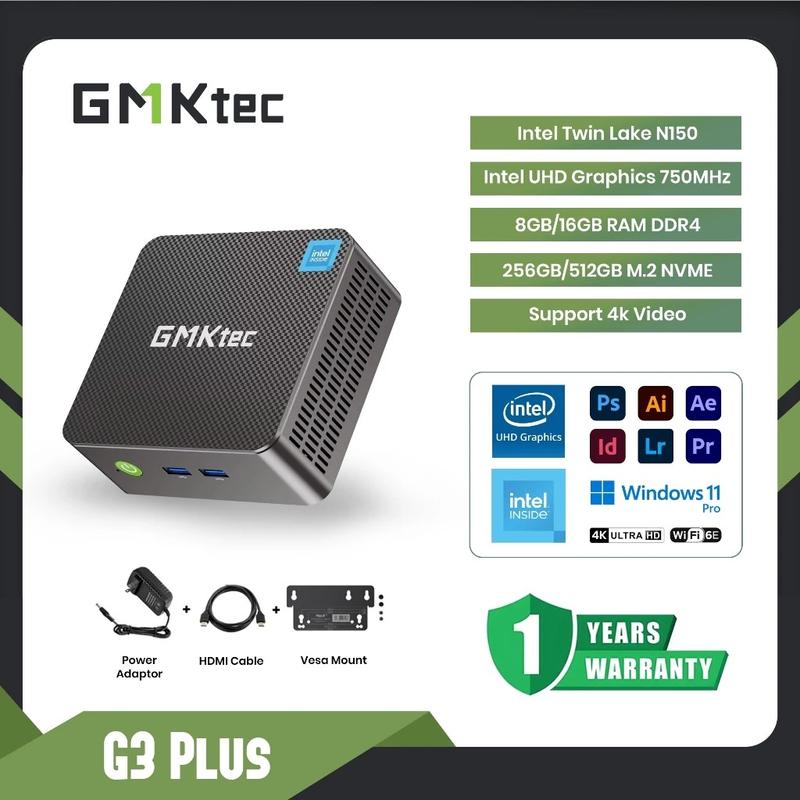 MINI PC Gaming Intel Twin Lake N150 GMKtec Nucbox G3 Plus 16GB RAM 512 SSD NVME - Windows 11 pro 4k Display 1