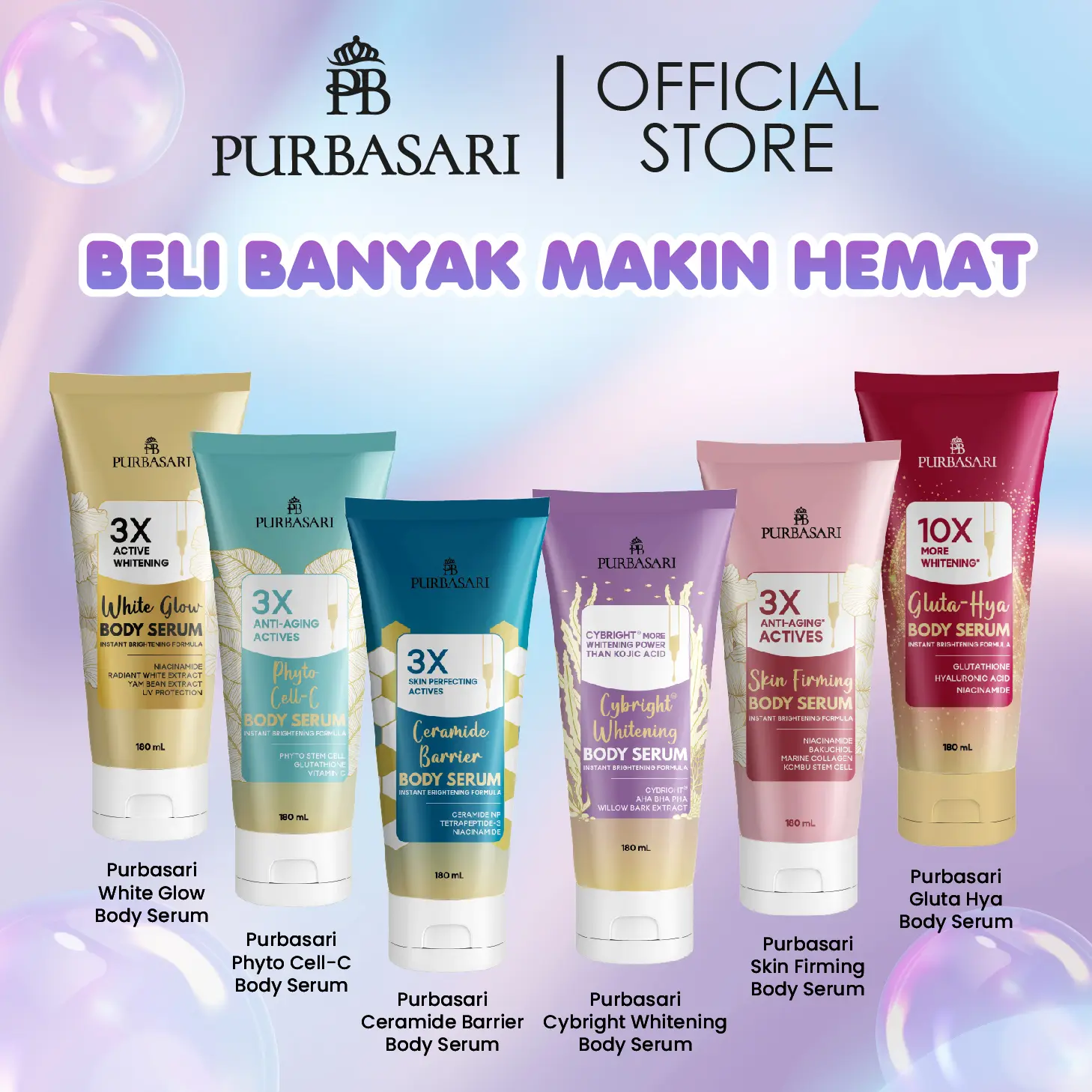 [1 PCS] Purbasari Body Serum 180ml - Cybright Whitening - Ceramide Barrier - Phyto Cell-C - White Glow - Skin Firming - Gluta Hya  / Mencerahkan / Melembabkan / Hidrasi Lotion Pencerah Tubuh Hand