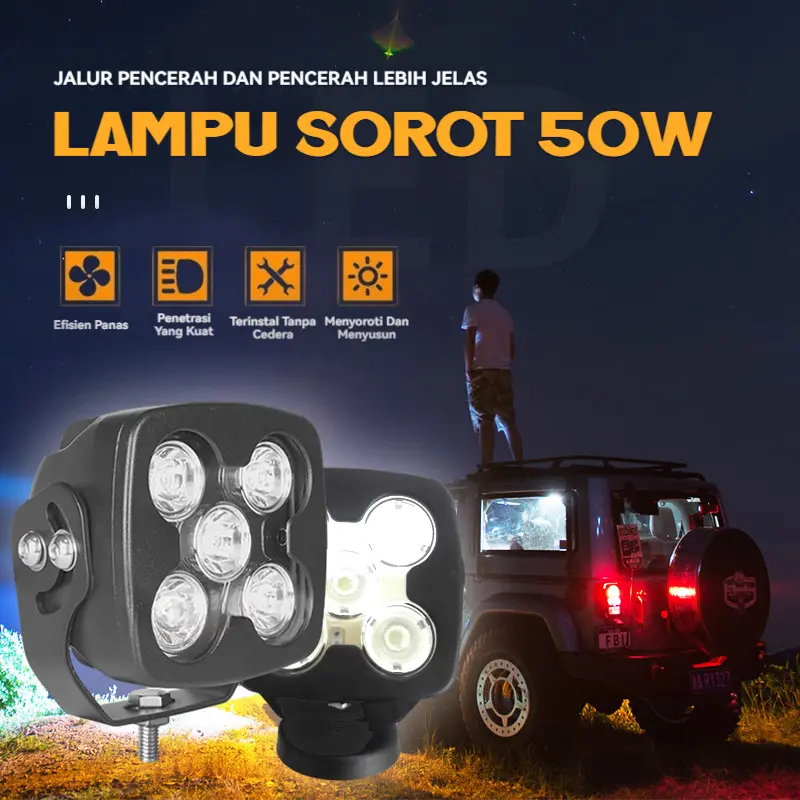 Lampu Spot & Sebar Dotrex 5 Mata Lampu Mesin Motor Mobil Truck Off Lampu tembak sorot truk off-road 50 watt 5 mata lampu sorot truk 12/24V setebal 8.2 cm