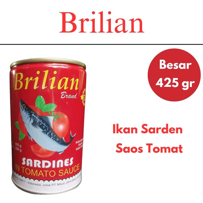 Brilian sardenis praktis siap masak ikan sarden saus tomat dalam kaleng 425gr (kaleng besar) Exp date 3 tahun 0