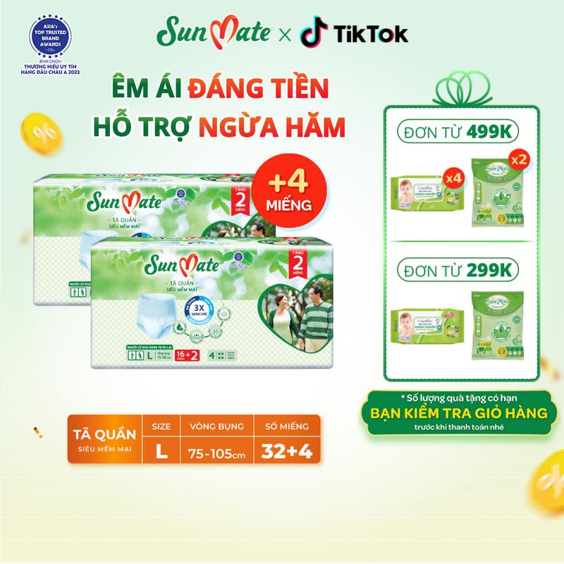 COMBO 2 Tã quần người lớn Sunmate loại mềm mại gói Super Jumbo M18/L16/XL14
