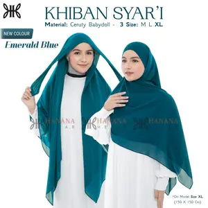 KHIBAN Syari Khimar Bandana Ceruty By Hanana Hijab Emerald Blue French Square Khimar Bandana Anti Uv