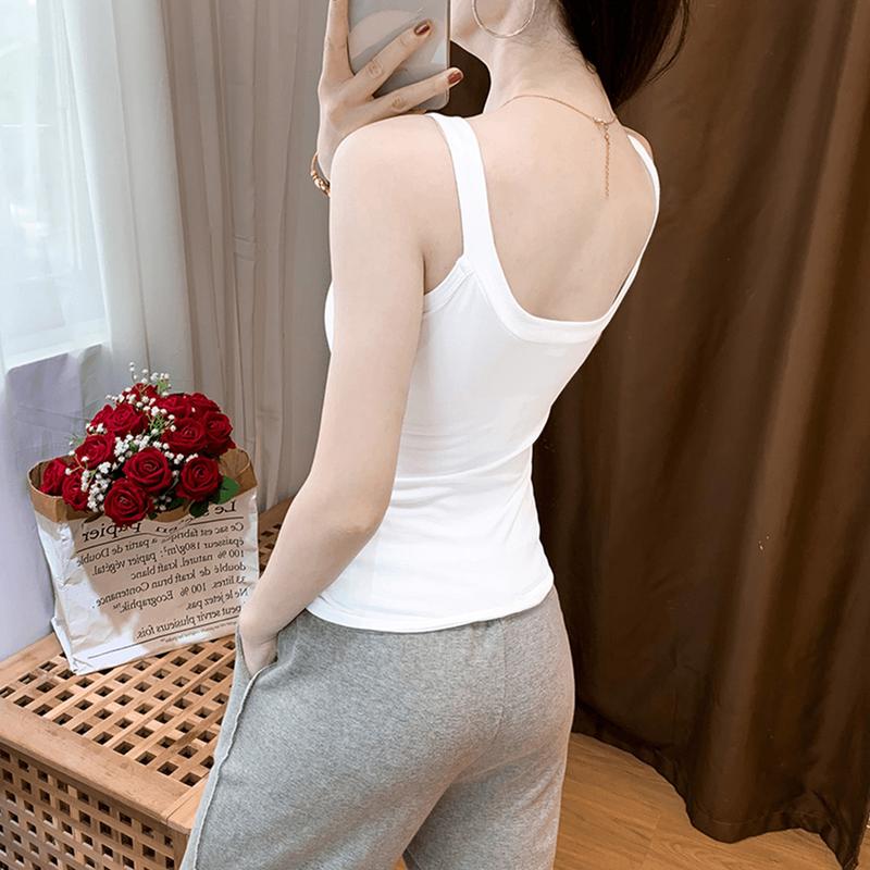 Áo Vest Yếm Cho Nữ, Màu Trơn Dáng Ôm, Lưng Gợi Cảm, Cổ Chữ V, Không Tay, Thích Hợp Cho Mùa Hè, Áo Vest Cơ Sở 2