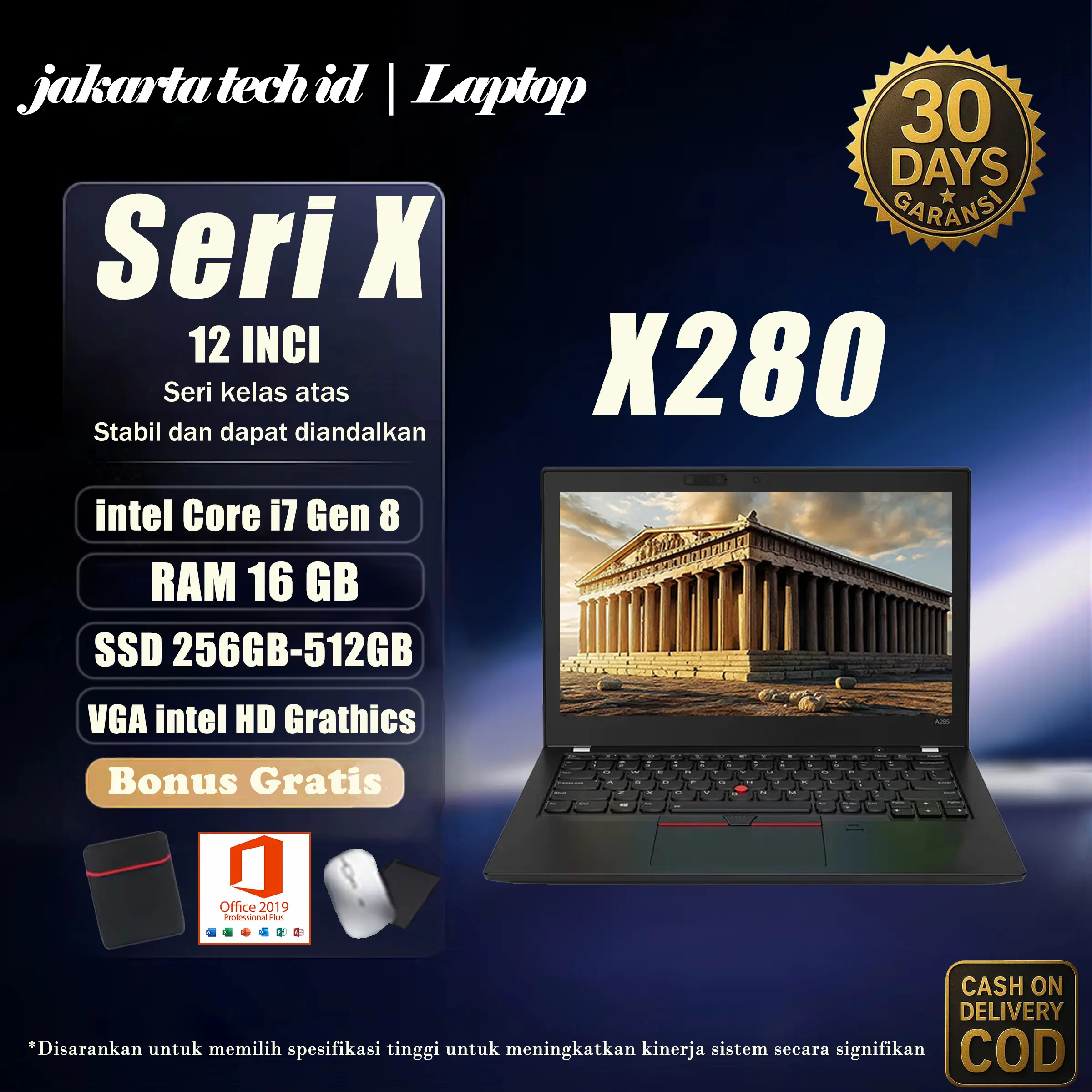 NO.3 Laptop X280 Intel core i7 Gen 8  RAM 16GB SSD 512GB Windows 11  Pro screen 12 inci