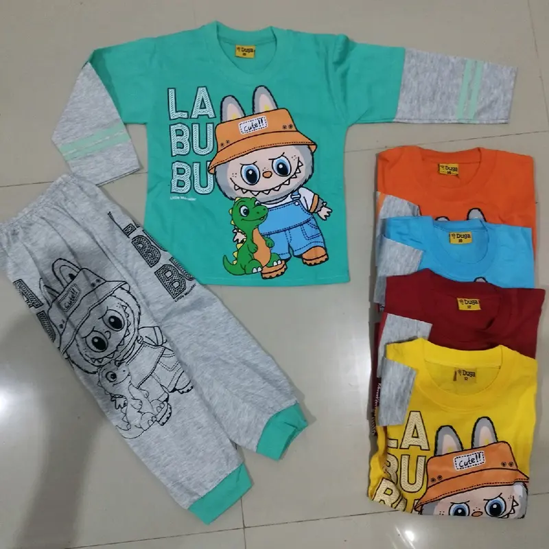 Setelan Panjang Labubu Viral Terbaru Anak Laki Laki usia 2-10 Tahun Baju Stelan Cowok labubu Parsel Katun 2