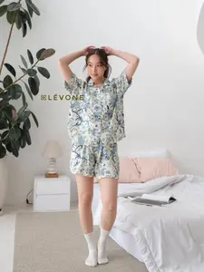 CLOUDY - Set Piyama Premium Baju Tidur Rayon Celana Pendek Motif Sleepwear