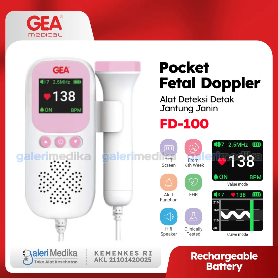 Portable Fetal Doppler OneHealth AD51D Rechargeable Battery -Alat Bantu Mendengar Detak Jantung Janin bayi