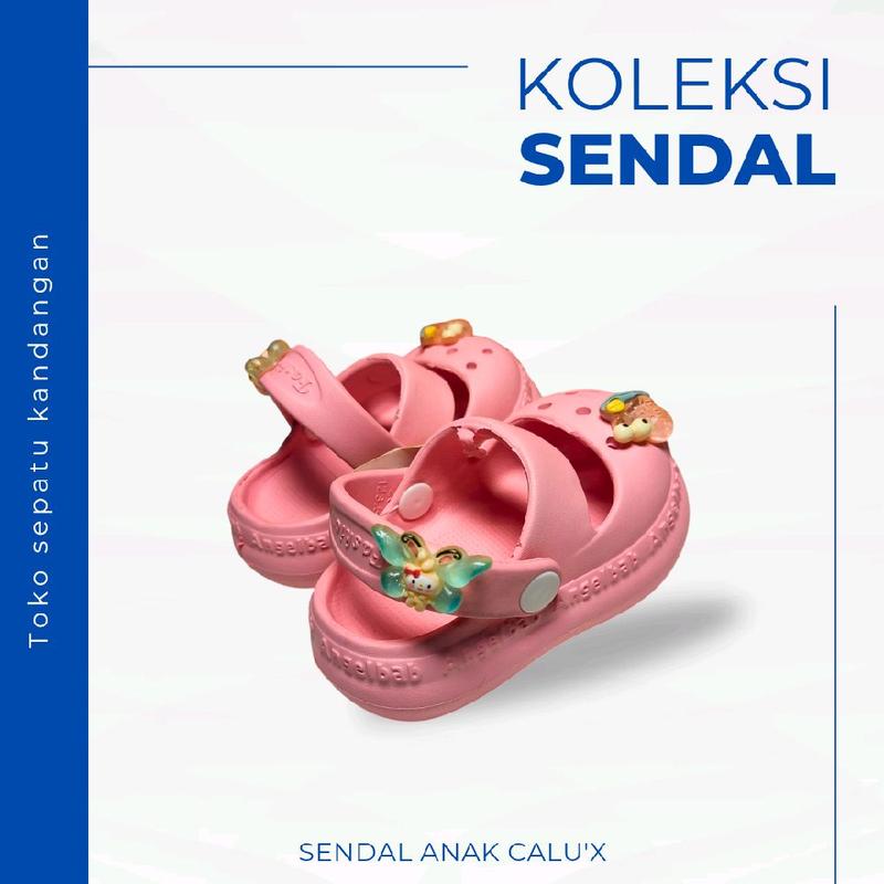 Sendal Anak-anak Karet Plastik Jelly Calu'x Original, Sandal Harian Ringan - Jeans, Fashion Motif 7