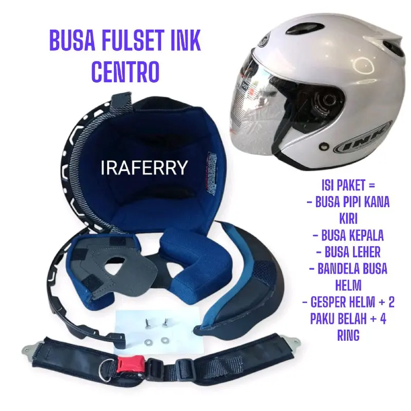Paket Busa Helm Ink Centro Jet Fullset + Kaca Anti Gores Coating - Motorcycle, Ukuran BUSA Al Size M Fit L - Baut 6