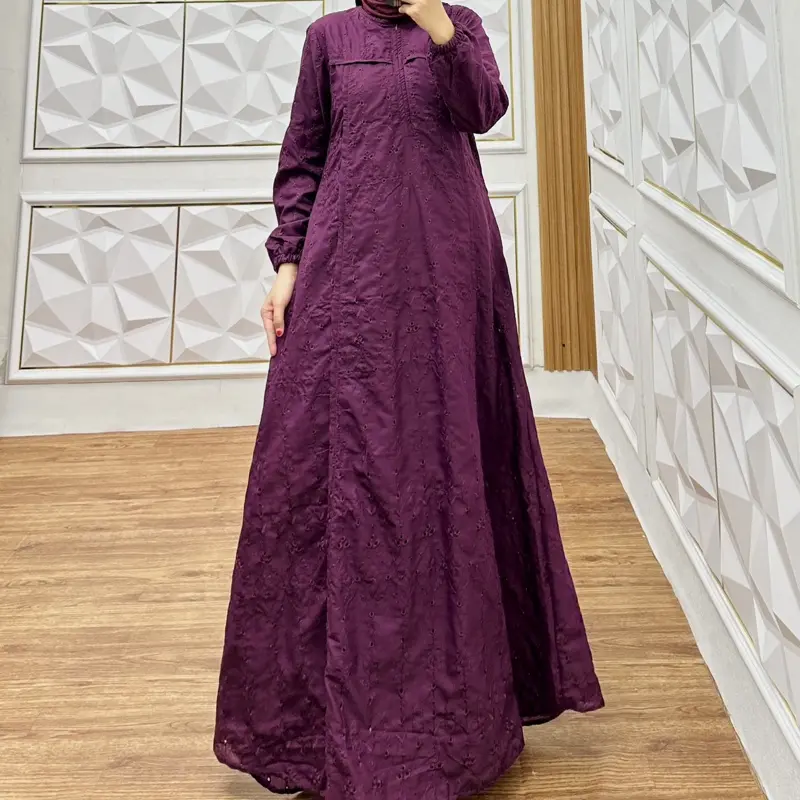 Gamis pesta kondangan mewah elegan/gamis Lebaran terbaru 2025/gamis burgundy//gamis katun bolong/gamis bahan katun bolong