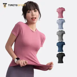 TIMETOSPORT Kaos T-shirt Atasan Baju Wanita Lengan Pendek Olahraga Yoga Gym Fitness Aerobik 1002