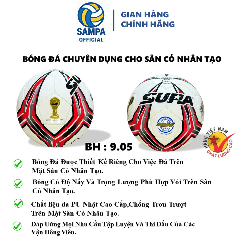 Qủa Bóng Đá  SUPA  BH 9.05 Khâu Tay Chuyên dụng dành riêng cho sân nhân tạo Thi Đấu 3