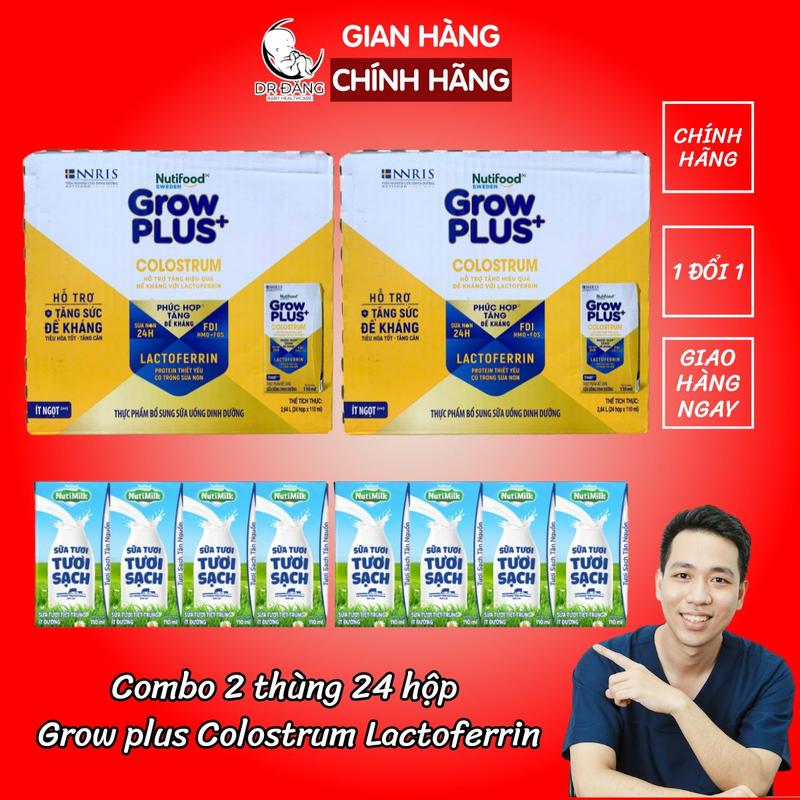 Chính hãng - Tặng quà Combo 2 thùng 24 hộp 110ml sữa pha sẵn Nutifood Grow Plus Colostrum Lactoferrin