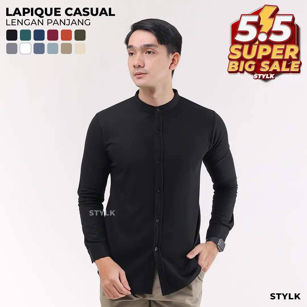 Kemeja Hitam Pria Casual Lengan Panjang Slim Fit Anti Kusut Nyaman dan Lembut - Stylelaki LAPIQUE