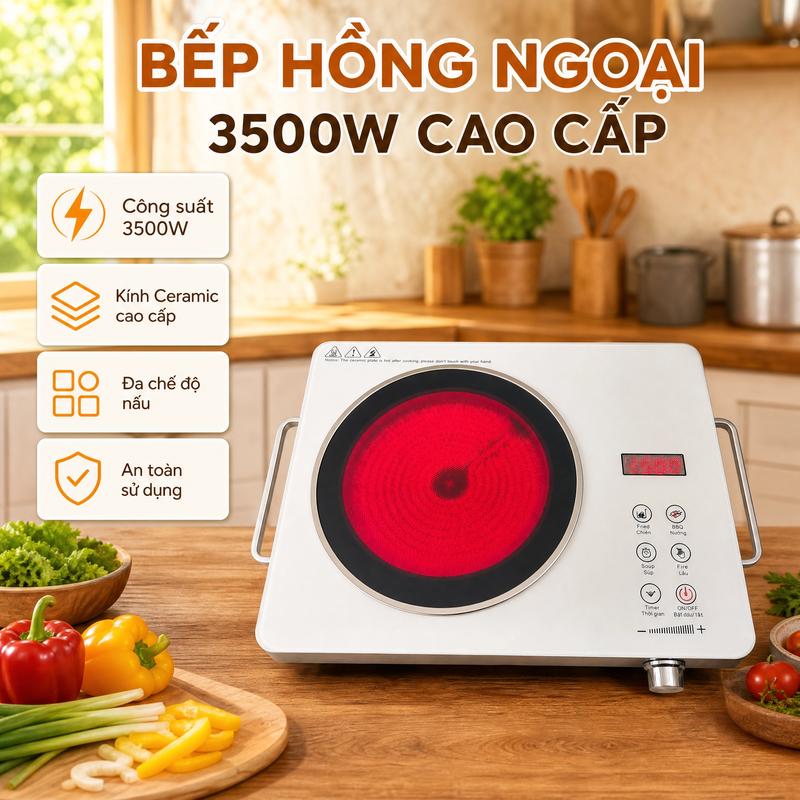 Bếp Hồng Ngoại Thông Minh Cảm Ứng Cao Cấp, Bếp Điện Đa Năng Có Đèn LED, Mặt Kính Cường Lực 3500W, Bảo Hành 24 Tháng