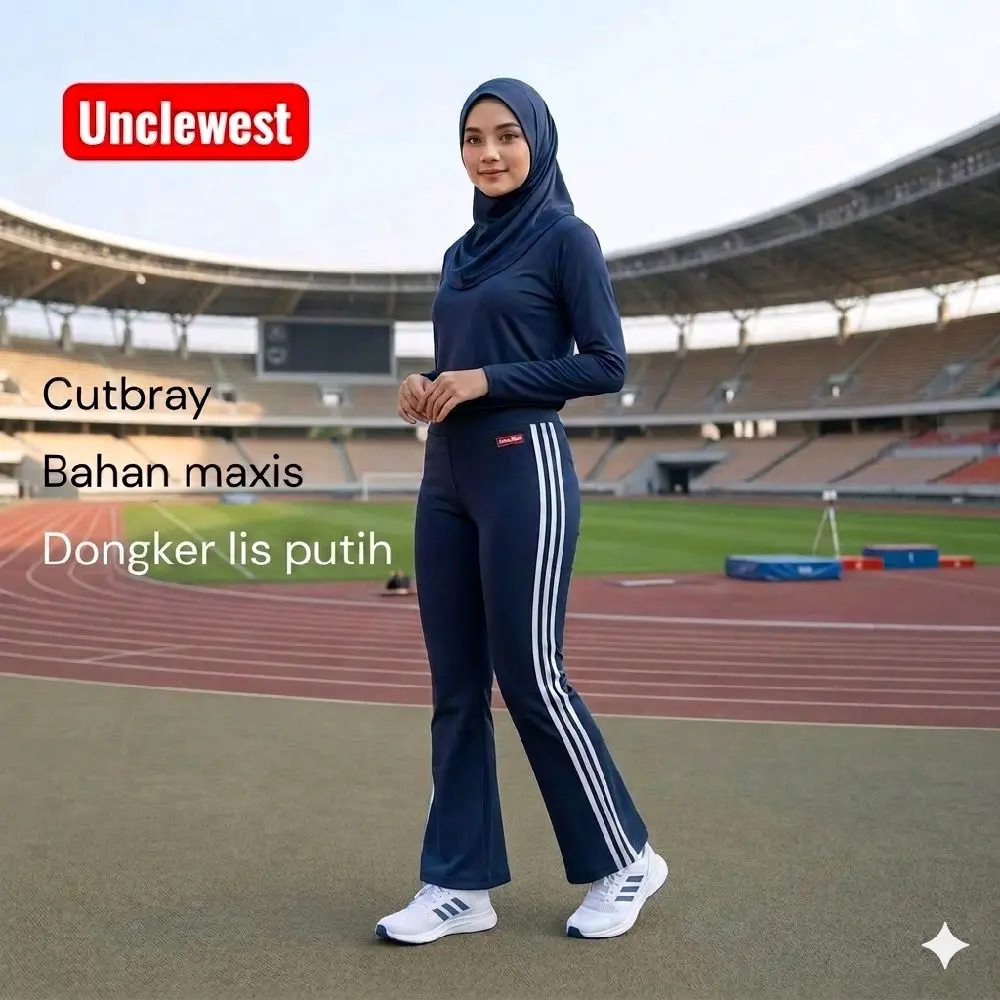 Uncle West Celana Senam Model Cutbray Bahan Maxis dengan Garis Putih Vertikal