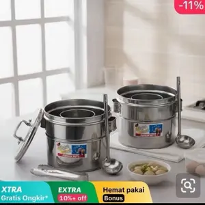 Dandang Bakso Mini Size 22 Diameter 21cm Tinggi 19cm Stainless Steel Kapasitas 1 Kilo Adonan Pentol Kuah 2 Liter 10-15 Porsi Bakso