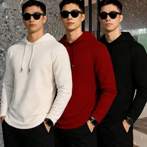 Paket hemat 3 pcs baju kaos hoodie Sweater polos Waffle pria Lengan panjang