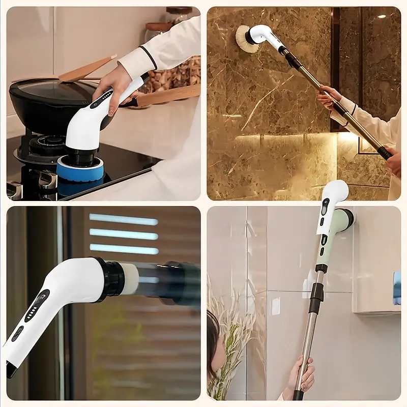 Escova de limpeza elétrica multifuncional 9 em 1, retrátil - com cabo estendido para banheiro, cozinha e quarto - 6
