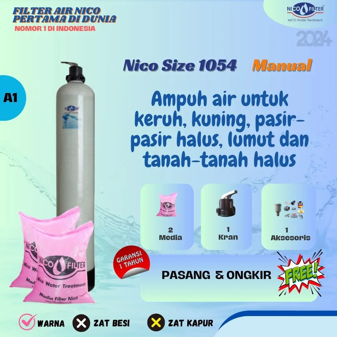 A1. Nico Filter Size 1054 Manual + Media Nico Natural Air + Filter Air Water filter air banjir
