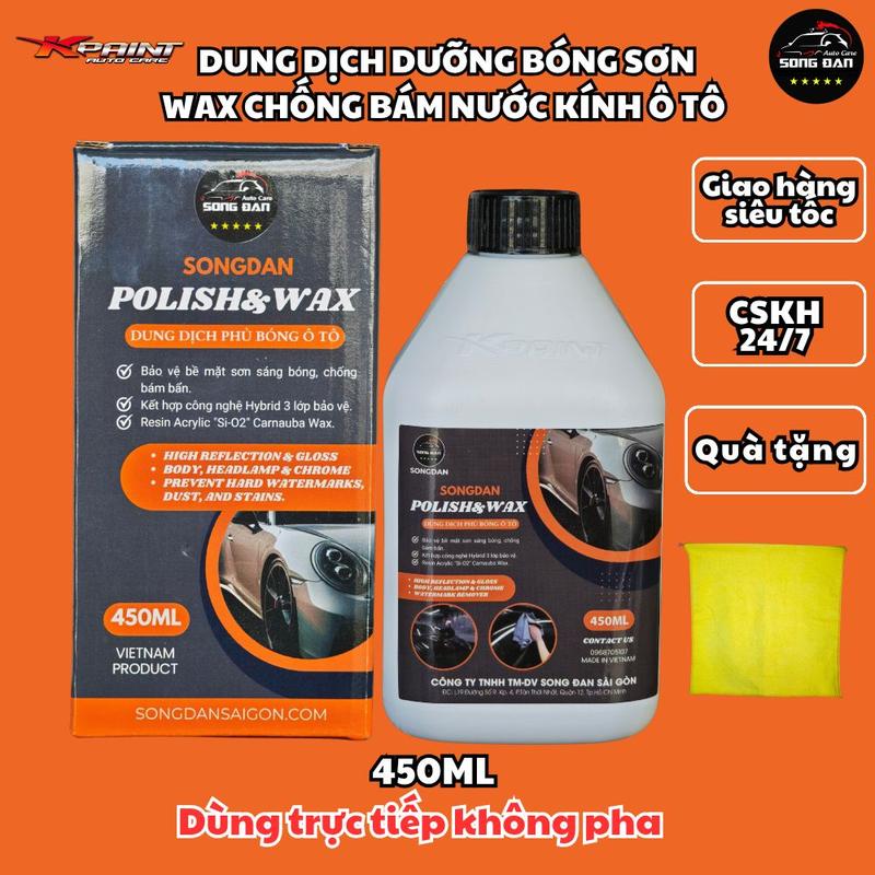 Chai xịt dưỡng sơn xe ô tô SONG ĐAN POLISH WAX 450 ML tăng bóng sơn chống bám nước danh bong