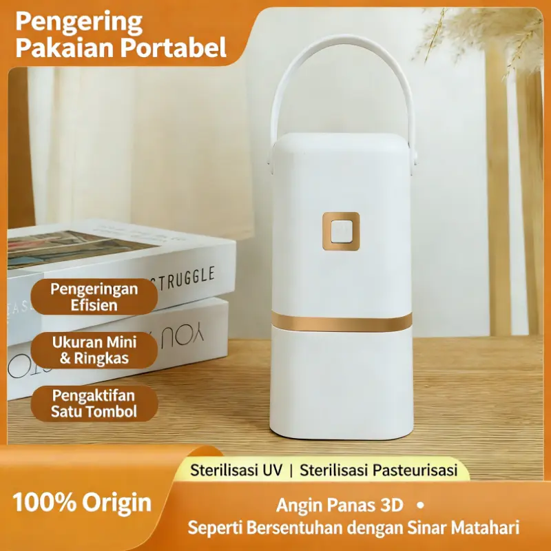 Mesin Pengering Pakaian Portabel Mini Lipat Listrik Electric Otomatis Automatic Cepat Kering Fast Drying 600W Ringkas Bepergian Rumah Kost Antibakteri Sterilization Anti Bau Timer 90 Menit Pemanas 360° Untuk Semua Pakaian Mudah Digunakan Clothes Dryer