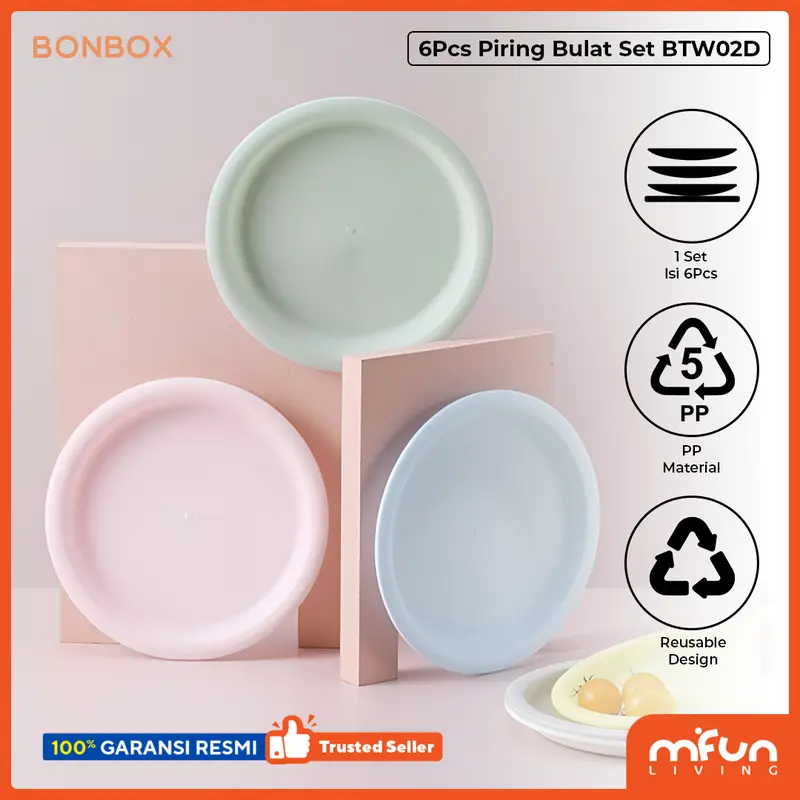 BONBOX 6Pcs Piring Makan Bulat Set Warna Warni BPA Free Termurah BTW02D