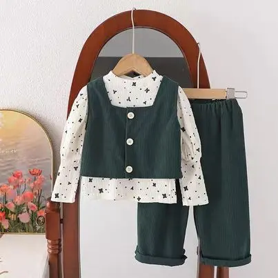 ANGENIUS CPR Setelan Anak Perempuan Kekinian Style Korean Motif Setrip dengan Bahan Katun Dan Corduroy 3in1 Inner Usia 1-4 Tahun 2