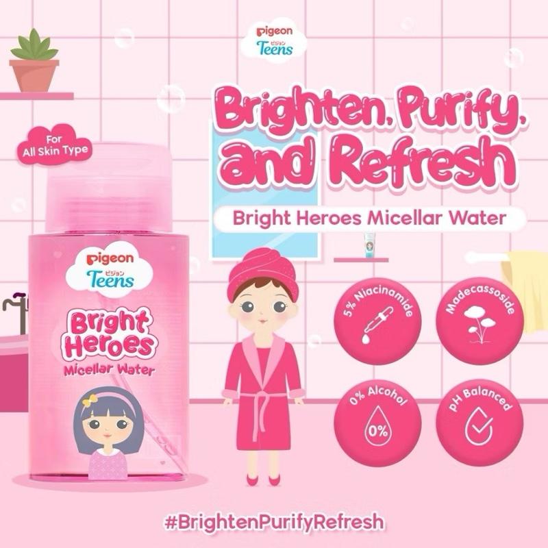 (Micellar Water) PIGEON TEENS BRIGHT HEROES MICELLAR WATER 100 ML micellar water pembersih make up remover pigeon Pigeon teens teen teenage remaja cleansing make up 100ml 100 ml pigeon teens brighten purify and refresh Cleansing 6
