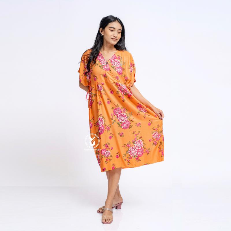 Daster Kimono Pendek Dress Wanita Motif Panjang Selutut Busui Bumil Kancing LD 120 Santai Tidur Katun Rayon Lembut Nyaman YashCollection 0